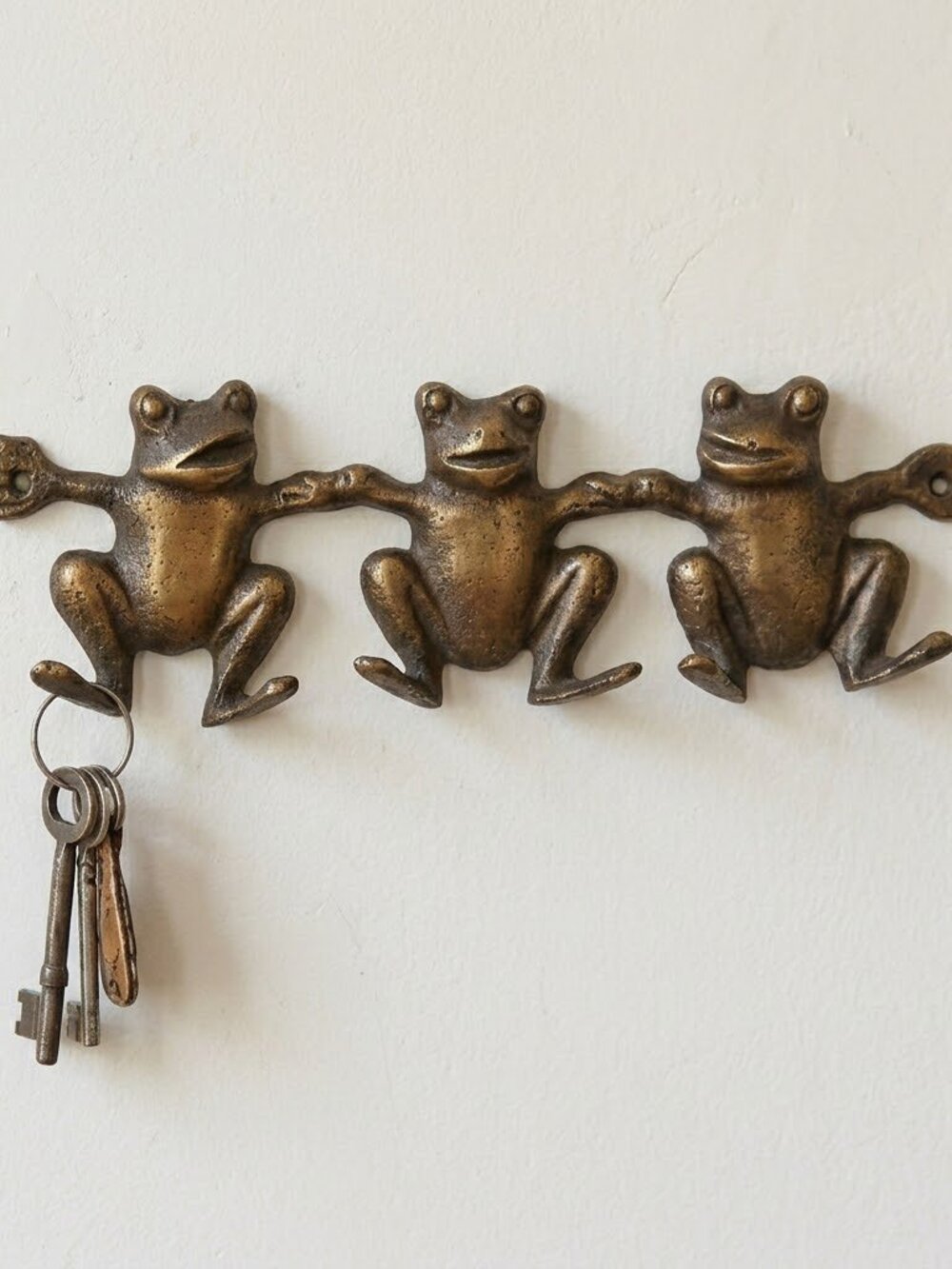 Vintage bronze frog wall mounted key holder